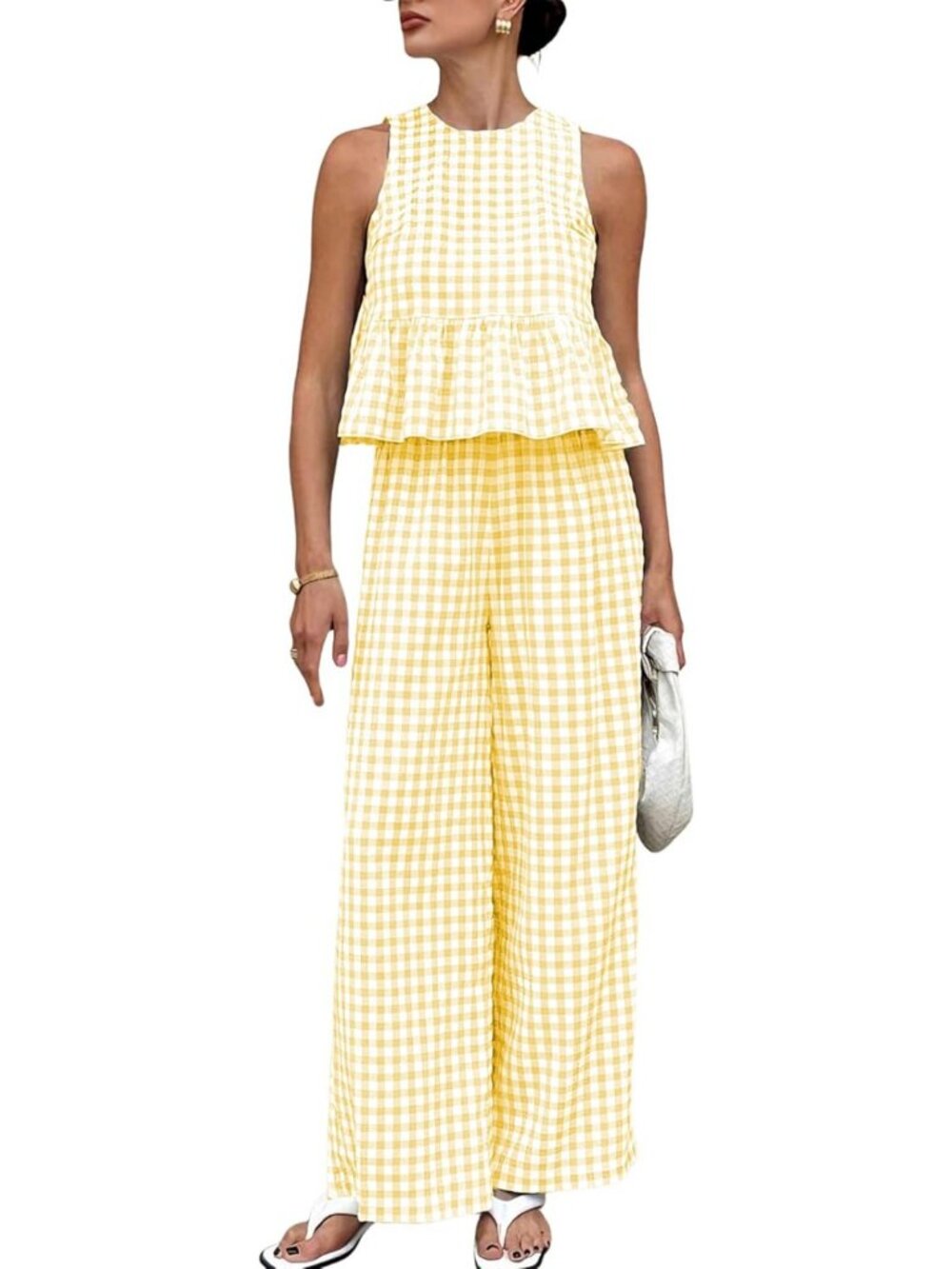 Chic Women's 2-Piece Gingham Summer Set - Sleeveless Matching Outfit